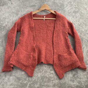 Free People Cardigan Womens Small Red Open Front Alpaca Sweatshirt Pockets
